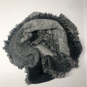 Asymmetrical, fringed, black and grey scarf